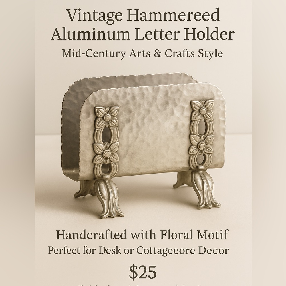 Vintage Hammered Aluminum Letter Holder